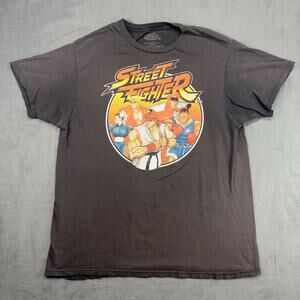 Street Fighter T-Shirt Mens Large Black Cotton Short Sleeve Distressed Gamer Tee